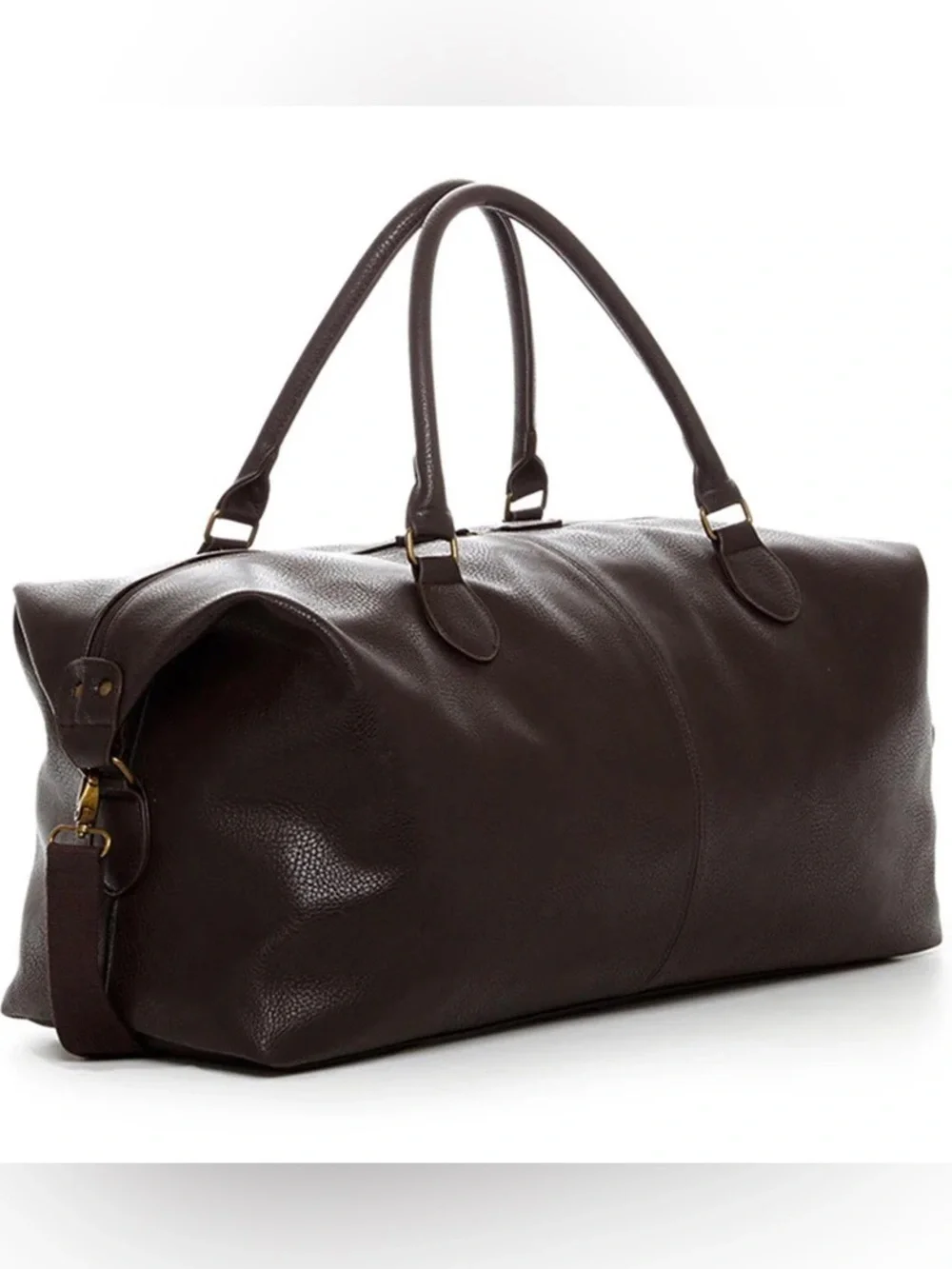 Dark Brown PU Leather Weekender Bag - Classic Carryall - Picture 2 of 2